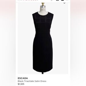 Escada Black Satin Monochromatic Satin trim Sheath Cocktail Dress 8 Knee-length